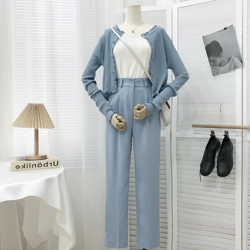 Damskie eleganckie spodnie garniturowe 2021 letnie modne biurowa, damska noszą proste spodnie w stylu Vintage wysoki stan na suwak damskie spodnie typu Casual