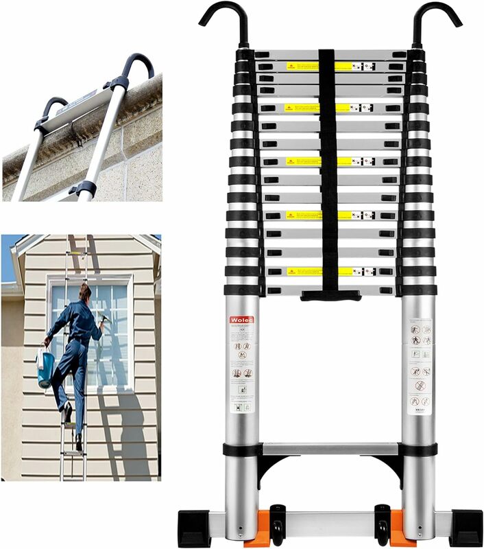 Wolec 20.3FT Telescoping Ladder,Upgrade Anti-Pinch Telescopic Extension ladders with 2 Triangle Stabilizers,Aluminum Multi Purpo