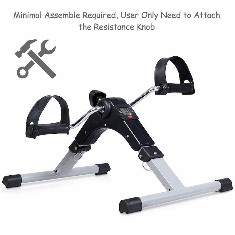 Portable Folding Fitness Pedal Stationary Under Desk Indoor Exercise Bike for Arms, Legs, Physical Therapy with Calorie Counter