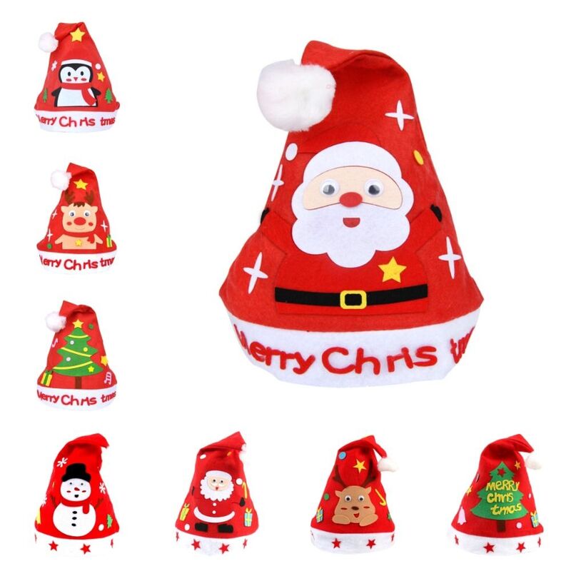 Chapéu artesanal de Papai Noel para crianças, chapéu de Natal, artes do Natal chapéus, pinguim, pai, brinquedo de bricolage