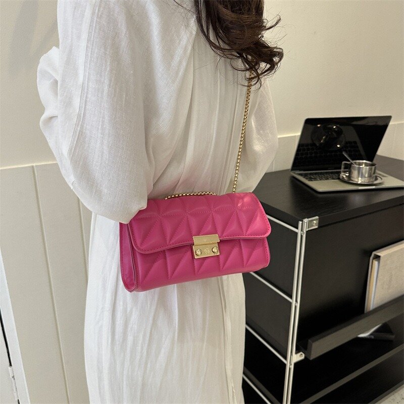 Women Shoulder Bag Solid Color Embroidery Line New Fashion Design Trend Texture Locking Lady Shoulder Crossbody Bag