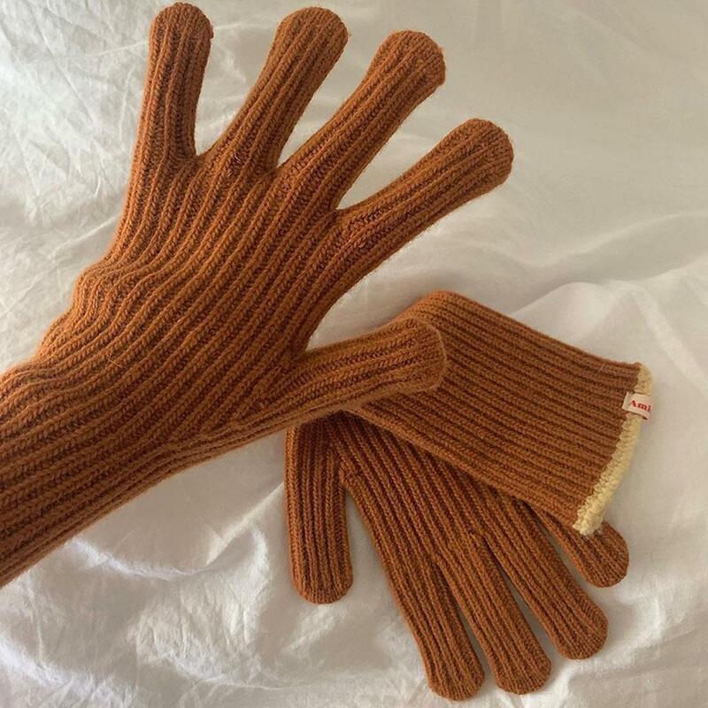 Модные вязаные перчатки для сенсорных экранов, женские зимние перчатки, теплые перчатки для верховой езды, однотонные милые рабочие перчатки Y2k в стиле Харадзюку