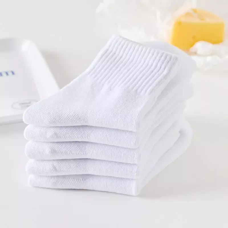 Calcetines gruesos de algodón blanco para niños de más de 3 años, calcetín de tubo medio para niño y niña, calcetines deportivos transpirables que absorben el sudor