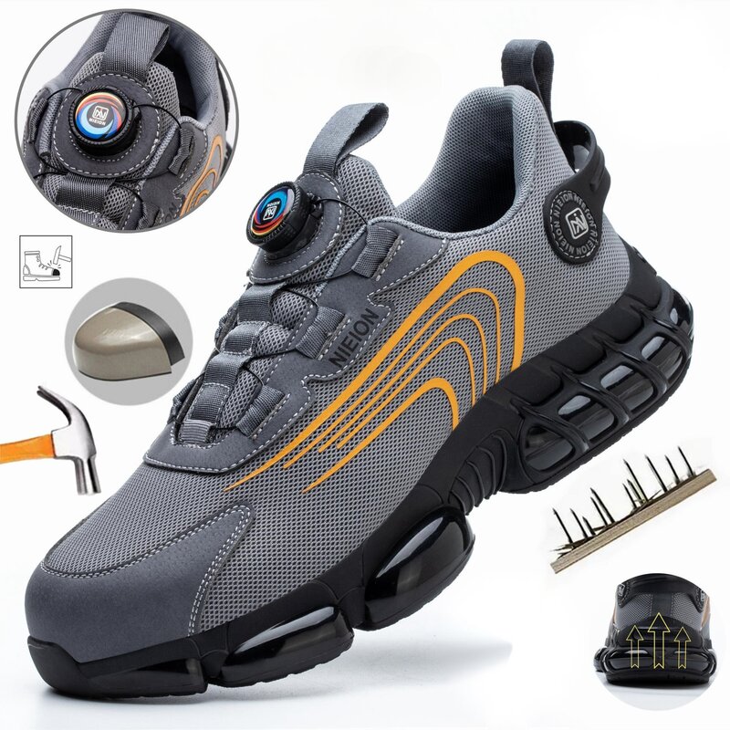 Zapatillas de trabajo con hebilla giratoria, zapatos protectores de Seguridad Industrial a prueba de perforaciones, zapatos con punta de acero antigolpes