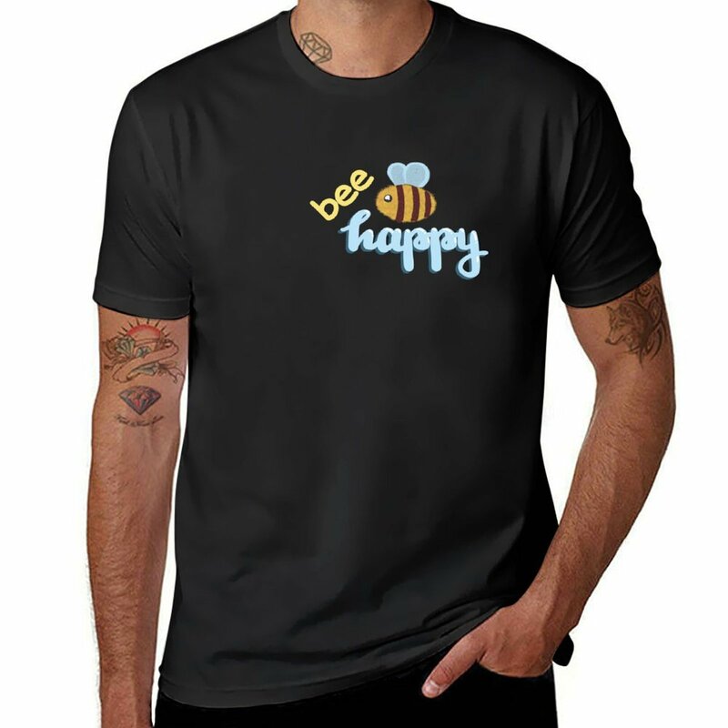 Be(e) happy 일반 헤비웨이트 티셔츠, 재미있는 여름 의류