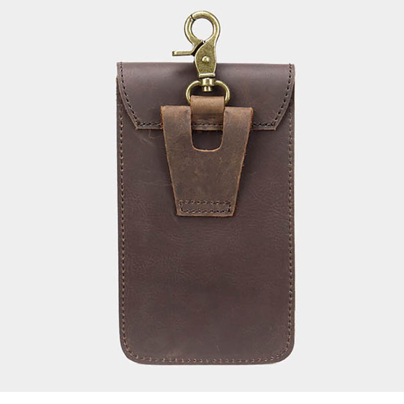 Мужская поясная сумка из натуральной кожи, Повседневная модная маленькая сумка из воловьей кожи с крючком, поясной кошелек, яркая сумка для телефона 6,7 дюйма