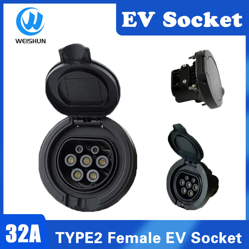 Iec 62196-2 Type 2 Socket 32a Elektrische Voertuigen Ac Oplaadpaal Socket Type2 Female Socket Enkele/Drie Fase 240V