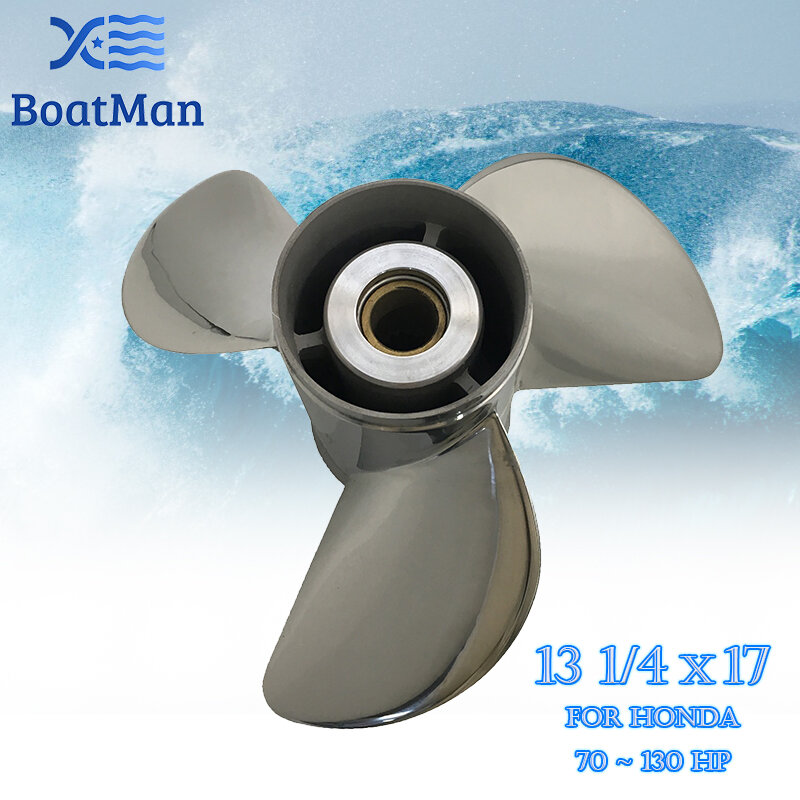 Boatman Boat Propeller 13 1/4x17 Match with Honda Outboard Engines BFP 60HP BF 75 3 Blades Stainless Steel 15 Spline Tooth RH