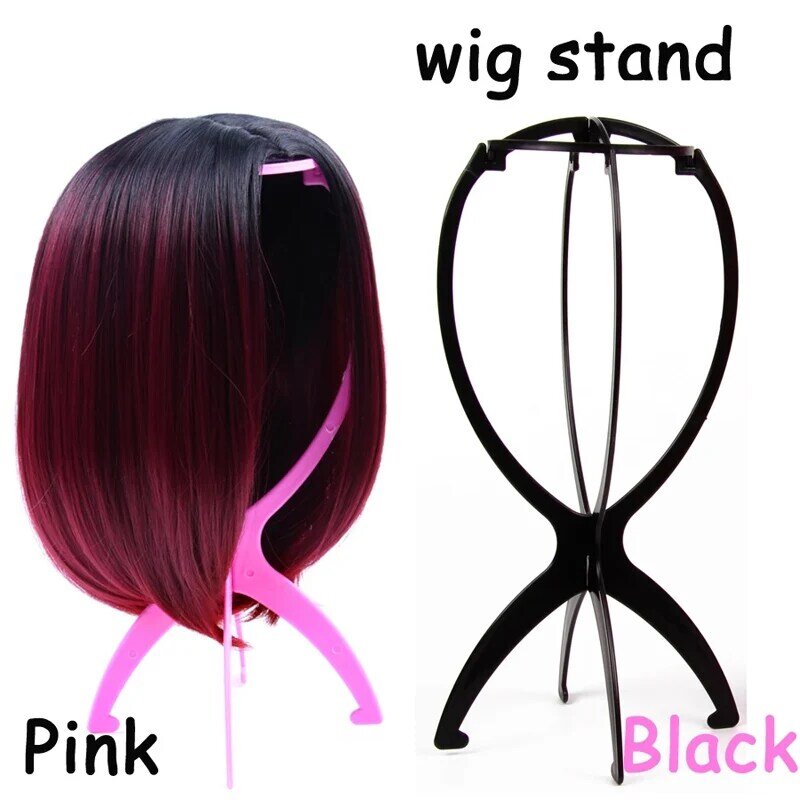 Soporte de exhibición de peluca plegable, soporte de plástico para pelucas, estable, duradero, al por mayor, herramientas de exhibición, color negro y rosa, 1 unidad