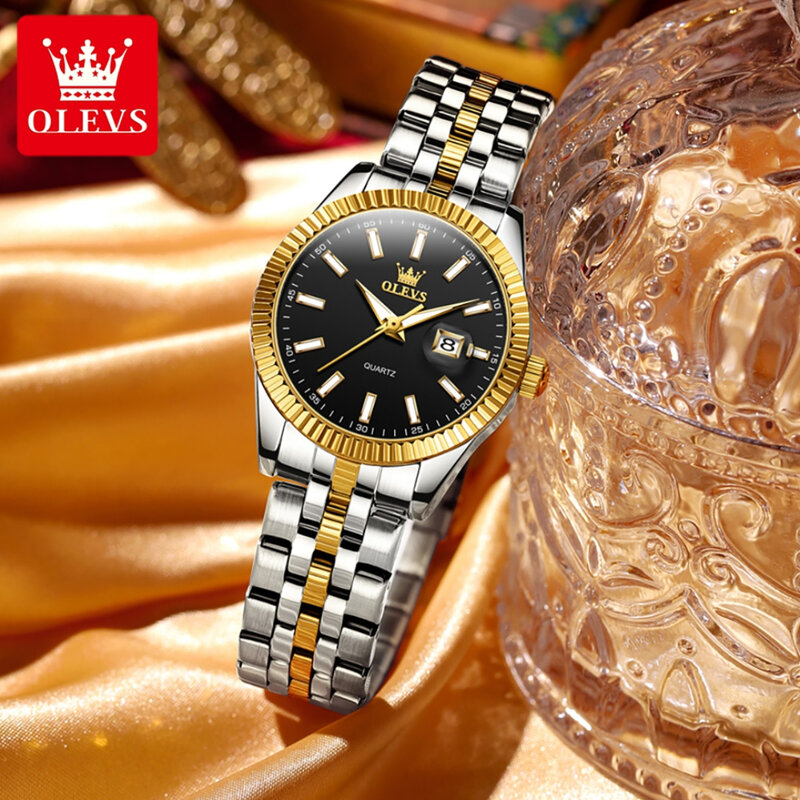 ساعة كوارتز من الفولاذ المقاوم للصدأ ذات قرص دائري ، سوار ساعة الموضة ، هدية التقويم ، من OLEVS