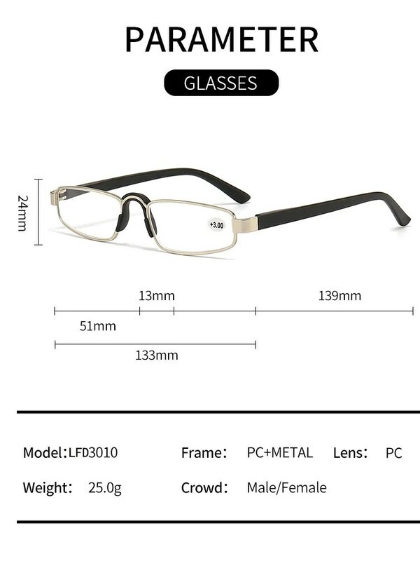 소형 프레임 HD 노안 안경, 중년 및 노인을 위한 가벼운 독서 돋보기, 남녀공용