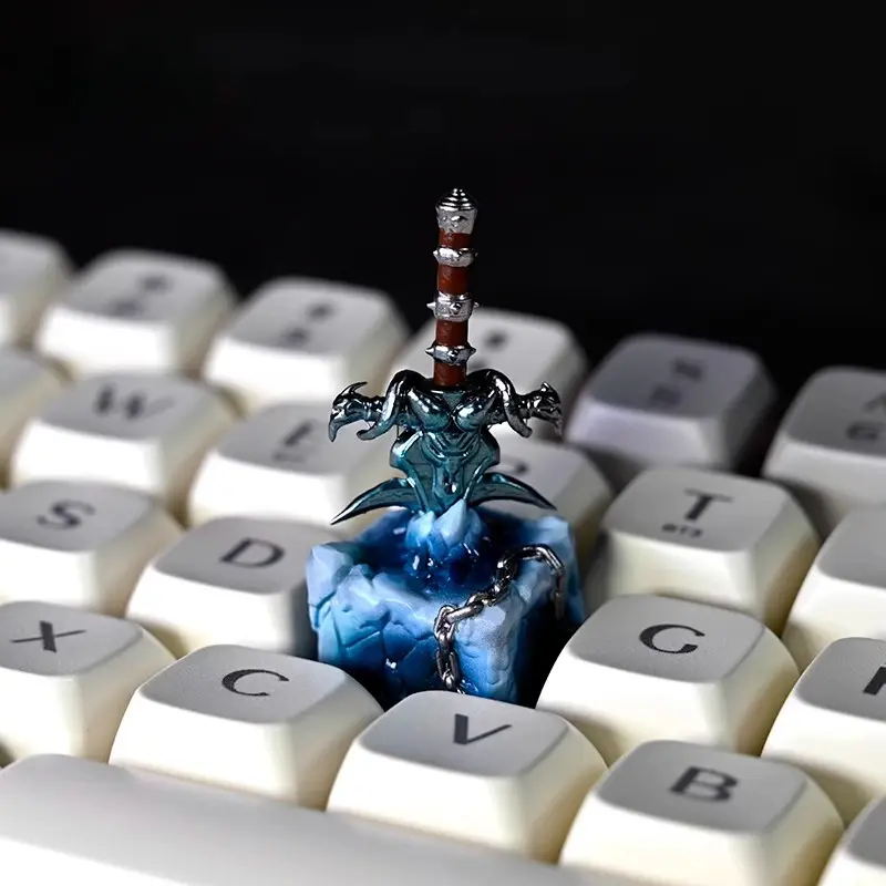 World of Warcraft Frostmourne หมวกแก๊ปกุญแจ3D เรซิน OEM โปรไฟล์หมวกคีย์บอร์ด MX สวิตช์ใสแฮนด์เมดสำหรับของขวัญ