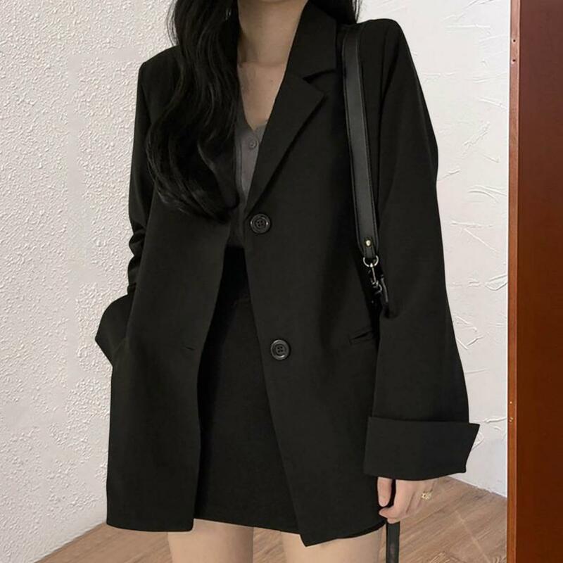 シングルブレストの女性用ブレザー,襟付きのカジュアルな黒のジャケット,日常着,すべてのマッチ,女性と女の子のための