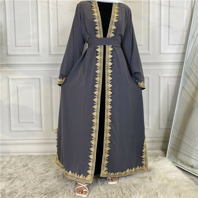 Mode bordir terbuka Abaya Dubai Turki Kaftan Muslim Cardigan gaun Abaya untuk wanita kasual jubah Femme Kaftan pakaian Islam
