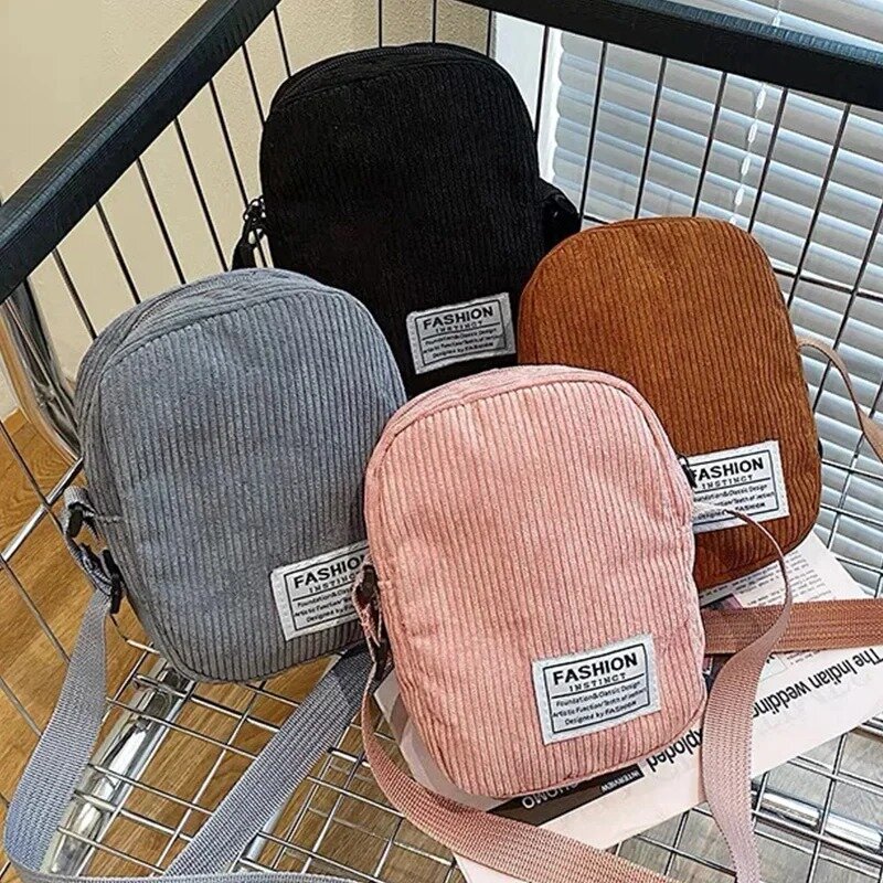 Casual Corduroy Crossbody Bag Women Street Small Shoulder Bags Trendy for Ladies Handbag Purse Phone Canvas Zip Tote Hobo