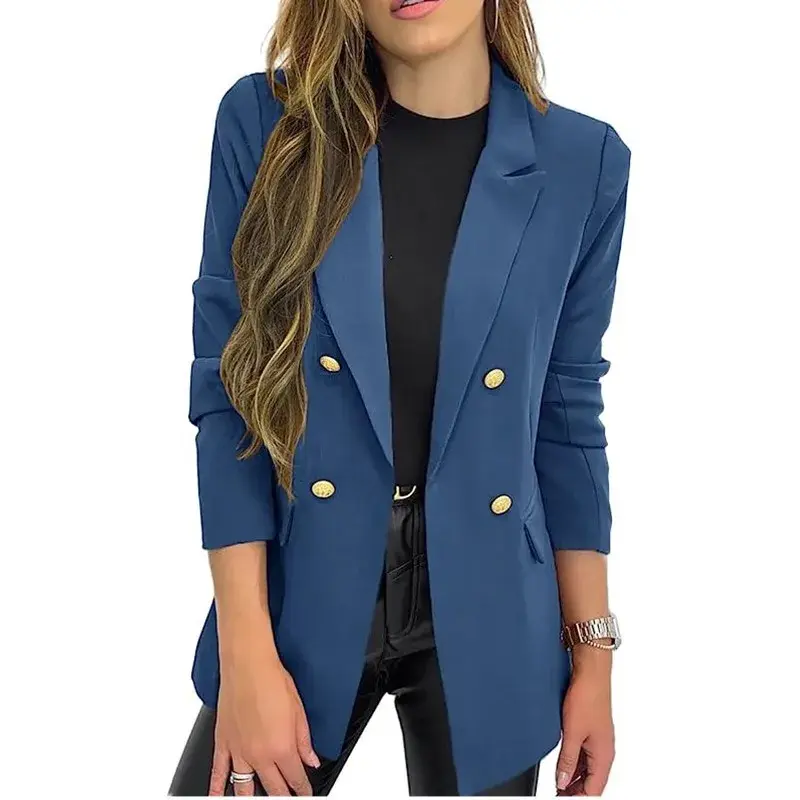 Женский пиджак с длинным рукавом, однотонный пиджак с лацканами и пуговицами