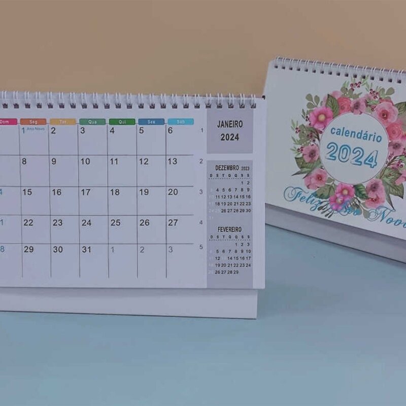 Calendario escritorio brasileño K1AA 2024 para decoración oficinas en hogar para planificador diario