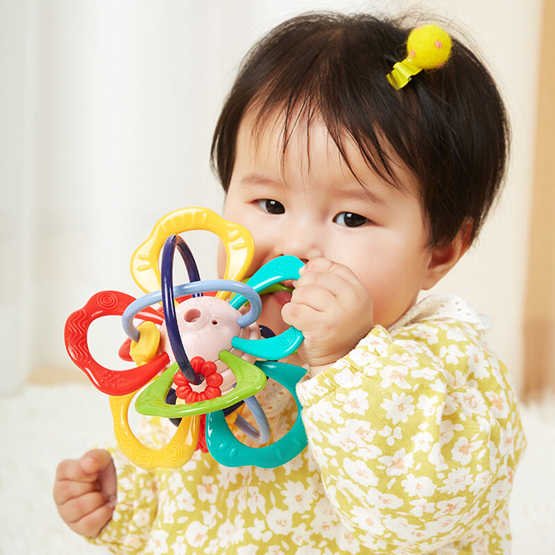 Sonajero mordedor educativo para niños recién nacidos, juguete infantil de 0-12 meses, Bola de desarrollo, seguro, suave, para dentición, regalo