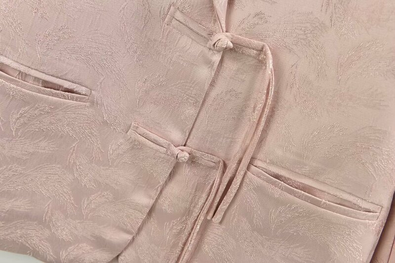 Casaco Jacquard de manga comprida feminino, decoração de botões, terno casual solto, bolso vintage, top único, nova moda, 2022, 22