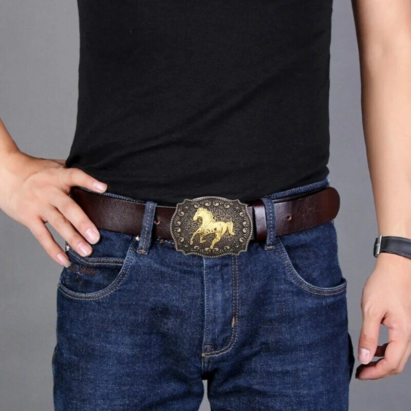 Western Cowboy Carved Belt Buckle Metal Multiple Color Personality Rock Belt Link Buckle Unisex Belt Buckle DIY Supplies