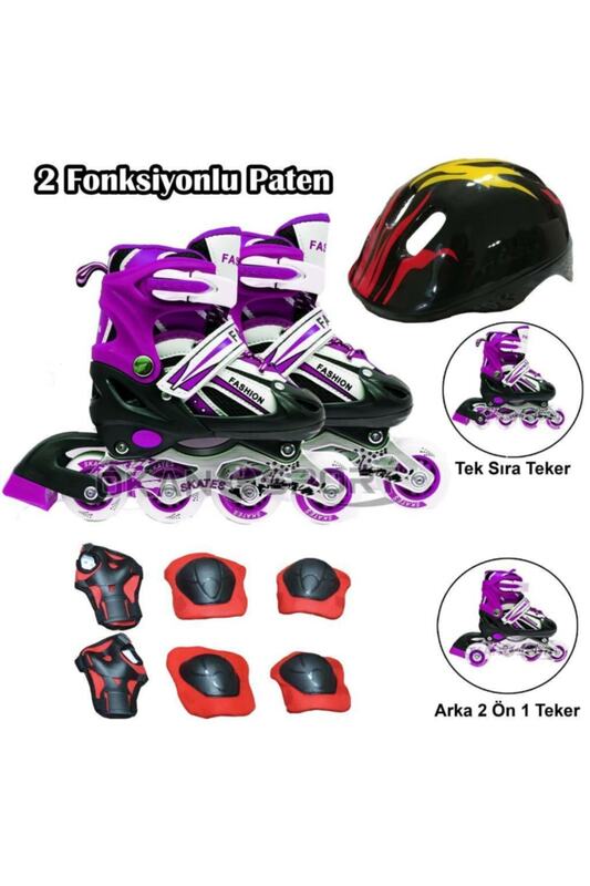 Child Skating Shoes Double Row Adjustable Child Skating Protective gear Helmet 6 Piece Protection Seti