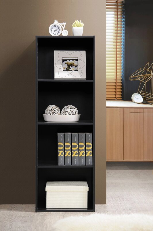 4-Shelf Wood Bookcase, Black