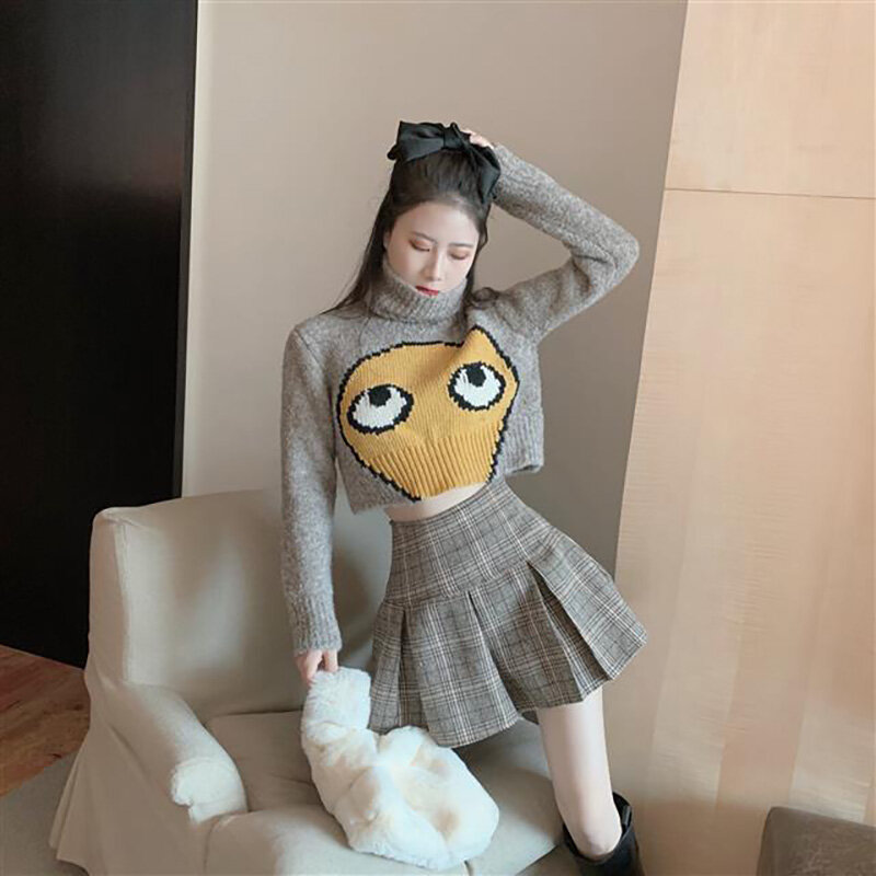 Fashion Turtleneck Printed Spliced Sweet Sweaters Female Clothing 2023 Autumn Winter Loose Casual Pullovers Korean Knitted Tops