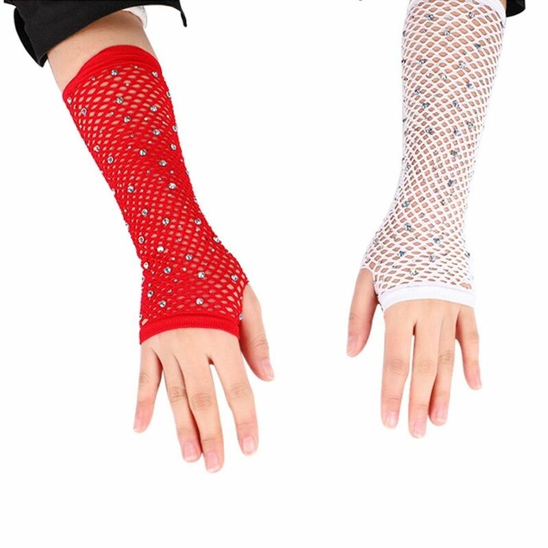Sarung tangan jaring ikan wanita, kinerja kilat berlian sarung tangan jala berongga elastis