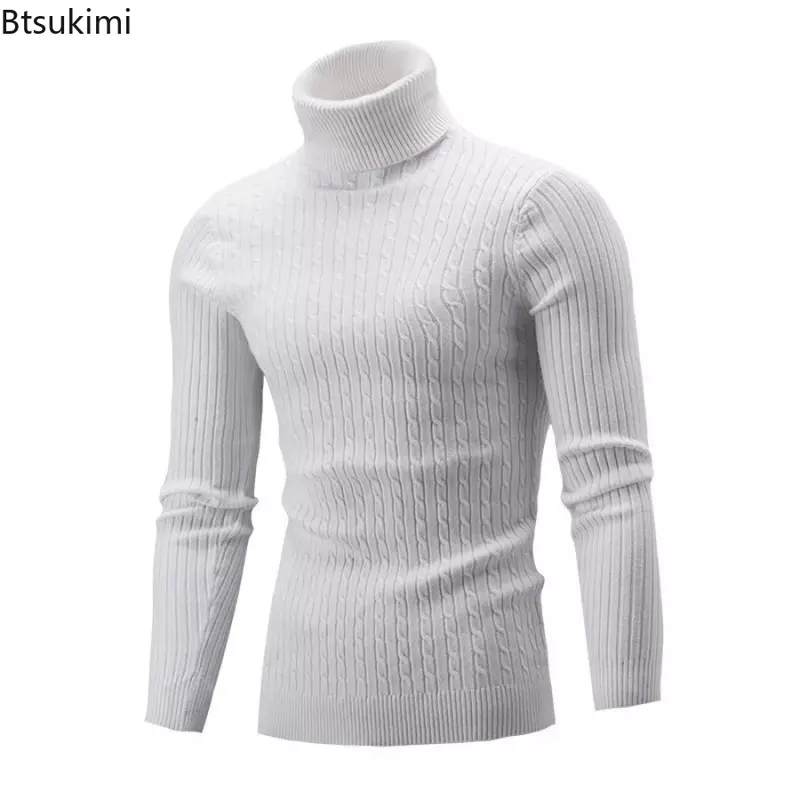 Suéter de punto cálido para hombre, jersey de cuello alto, Tops de punto, informal, combina con todo, 2024