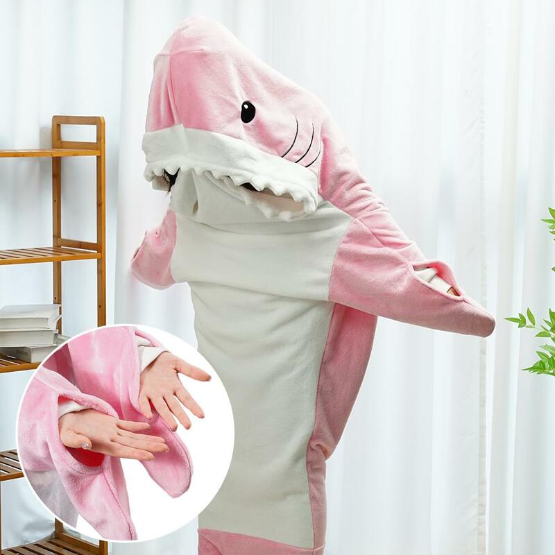 1 Pcs Flannel Sleeping Bag One Piece Pajamas And Sleeping Bags Uniquely Shark Styled Soft And Comfortable Winter Popular Pajamas