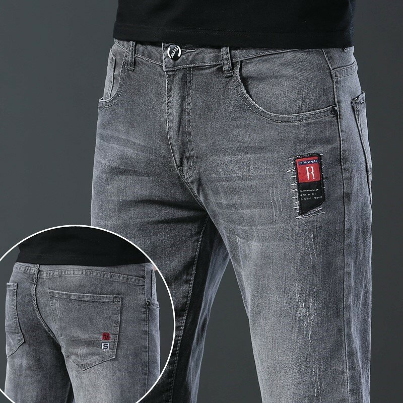 New Denim Jeans Men Slim Fashion Brand Stretch Fashion Daily Cool Grey Black Brand Classic Pants For Male