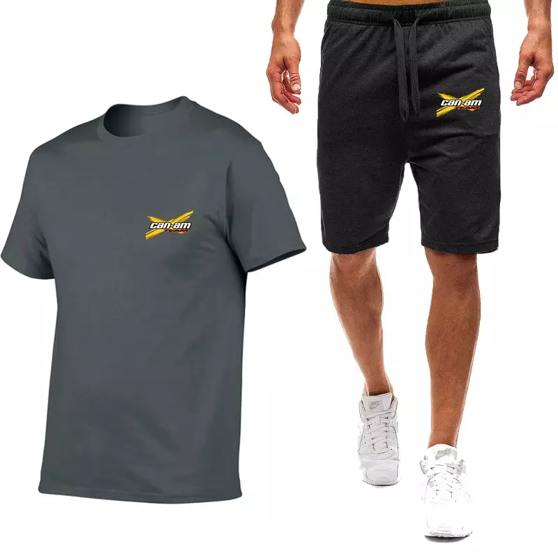 CAN-AM BRP 2024 남성용 편안한 프린트 반팔 티셔츠, 면 상의 및 반바지, 하라주쿠 캐주얼 스포츠 세트, 여름 신상