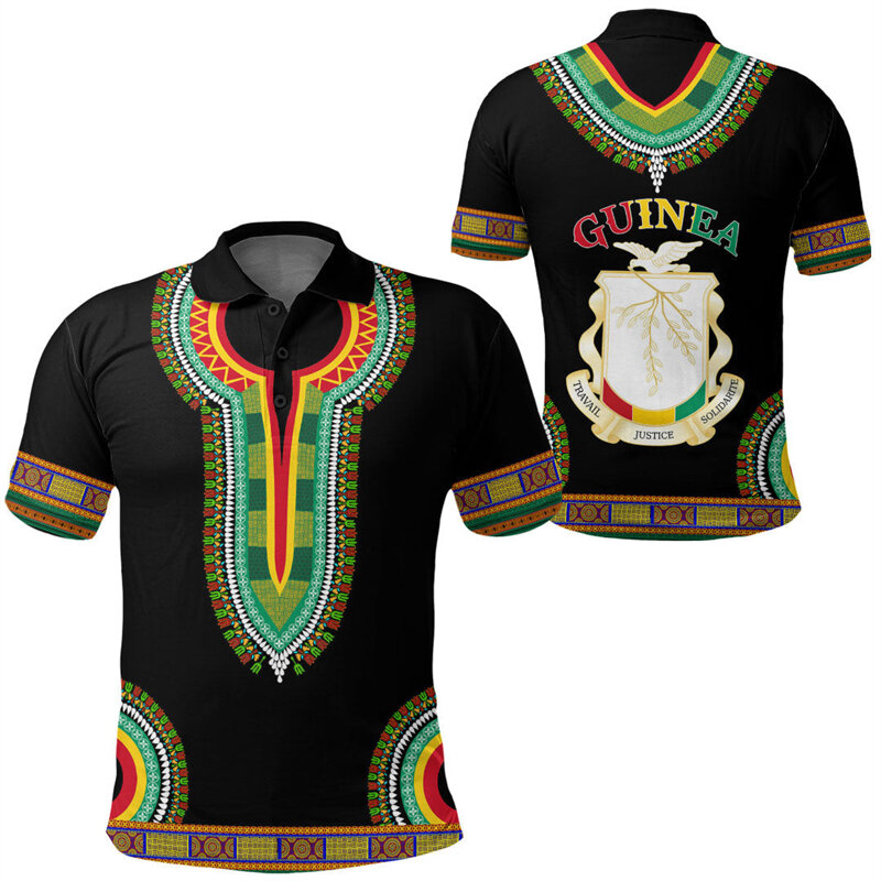 Рубашка-поло мужская с принтом флага Африки и Гвинеи, патриотическая рубашка-поло с коротким рукавом и национальным гербом, топы из Джерси
