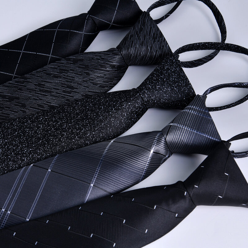 Laço executivo profissional de negócios masculino, gravatas preguiçosas fáceis de puxar, listradas pretas, presentes para homens, 7cm