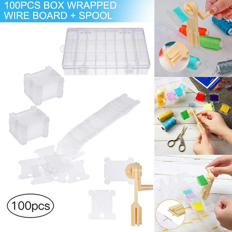 100Pcs Plastic Floss Klossen Met Floss Winder En Borduurwerk Organizer Box Kruissteek Craft Voor Diy Naaien Clear Storage doos