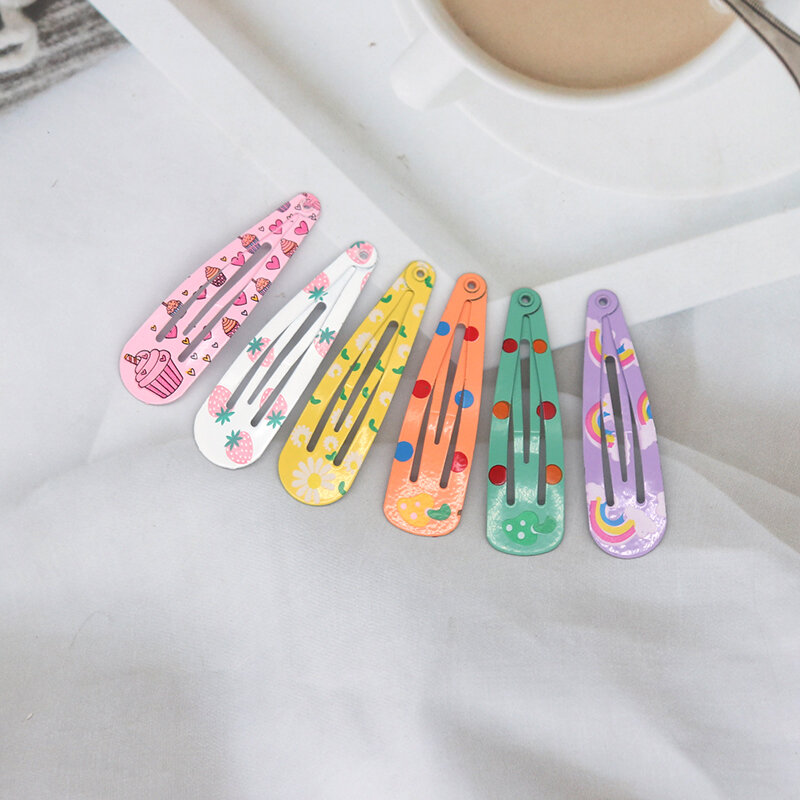20-100Pcs Cute Colorful Waterdrop Alloy Hairpin Girls Snap Hair Clips For Kids Print Bb Hairgripe Headwear Baby Hair Accessories