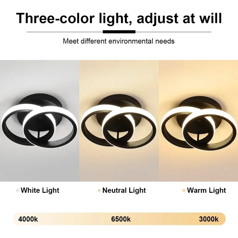 Luces LED de techo para pasillo, candelabro moderno, lámpara de tres colores, lámparas minimalistas para dormitorio, Instalación de superficie de luz para comedor