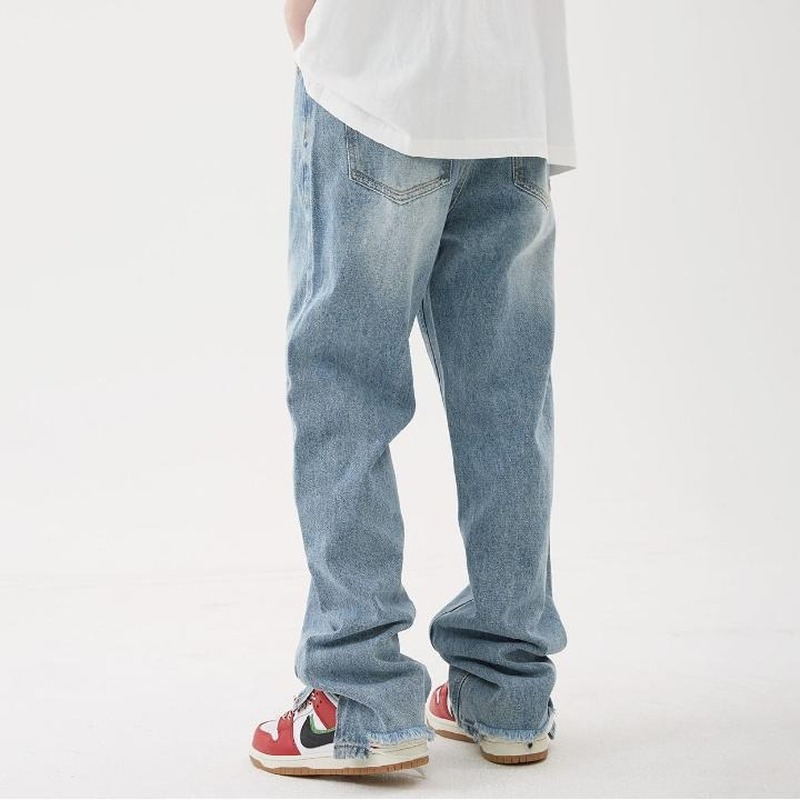 2022 neue Amerikanischen Slit Jeans Frühling Licht Blau Casual männer Hosen Street Style Fallen Gefühl Boden Ziehen Gerade Jeans