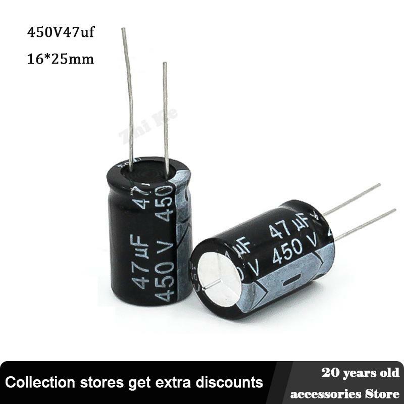 5 pces 450 v 47 uf 16*25mm baixo capacitor eletrólito de alumínio esr 47 uf 450 v capacitores elétricos 20%