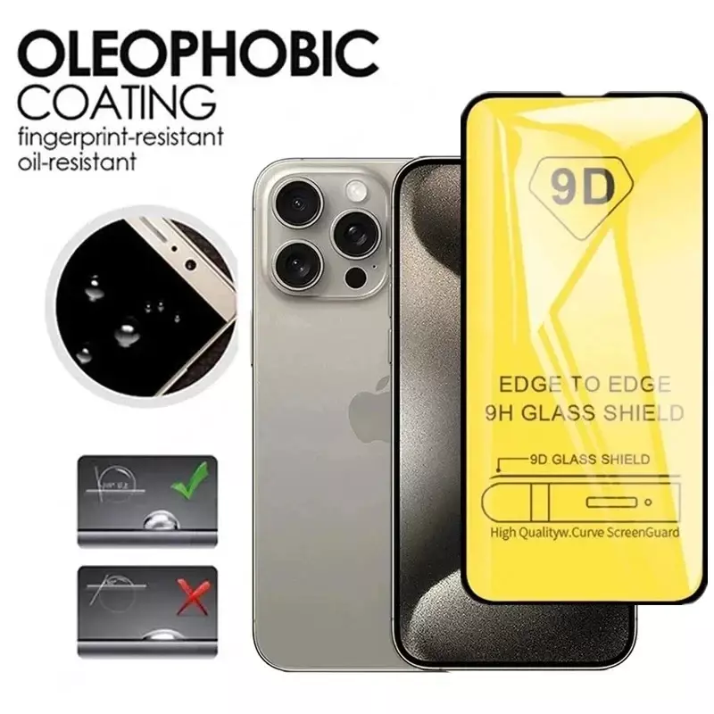 Protetor de tela de vidro temperado para iPhone, 9D vidro protetor, iPhone 13, 11, 12, 15, 14 Pro Max, 8 Plus, 15 Pro, XR, X, XS, 5pcs