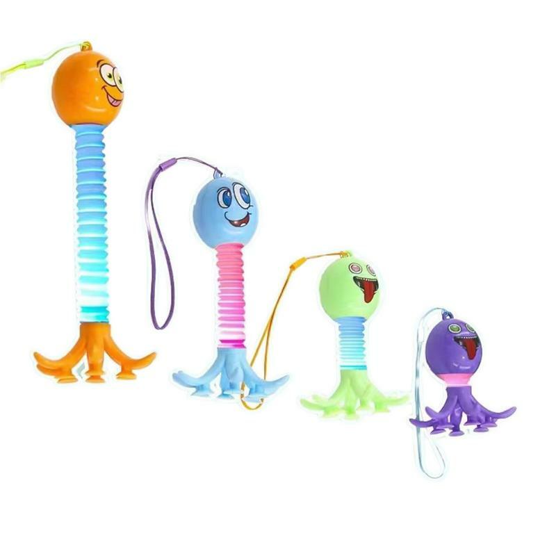 문어 라이트 업 팝 튜브 감각 장난감, 흡입 컵 장난감, 재미있는 학습 장난감, 어린이 및 성인용, 감각 학습 장난감