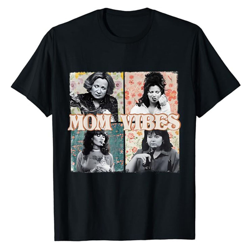 Vintage 90’s Mom Vibes T-Shirt Funny Mom Life Flowers Mother Day Tee Mama Mommy Gifts Cool Women's Fashion Short Sleeve Blouses