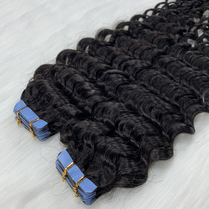 NNHAIR-fita em pacotes de cabelo encaracolado remy para mulheres, 100% extensões de cabelo humano, 18 polegadas, 40g
