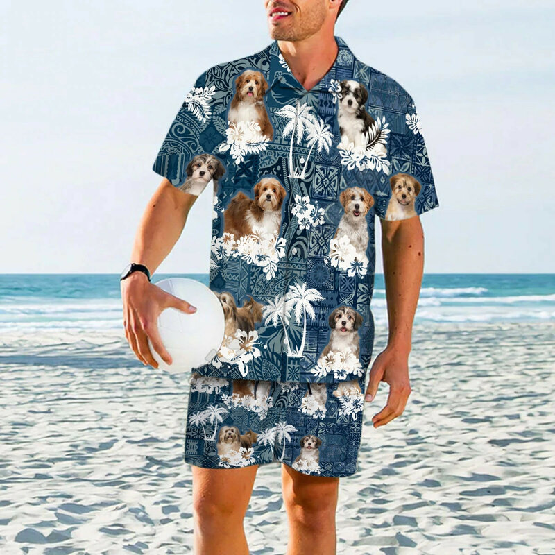 Conjunto Hawaiano de Galgo para hombre y mujer, camisa hawaiana con estampado 3D, pantalones cortos de playa, ropa divertida para perros