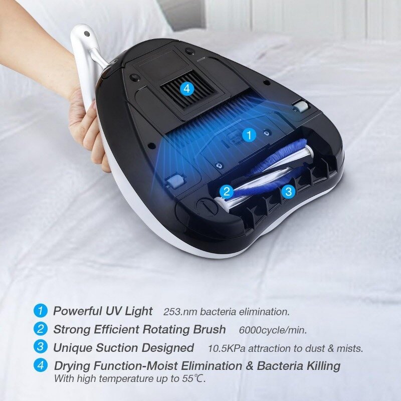 Aspirapolvere per letto houssmile aspirapolvere per materasso per uso speciale con potente aspirazione aspirapolvere UV portatile aggiornato efficace