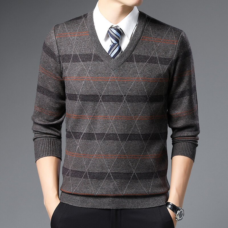 남성용 따뜻한 스웨터, 비즈니스 캐주얼 스웨터, 하트 넥라인 스웨터, 풀오버, 단색 패션