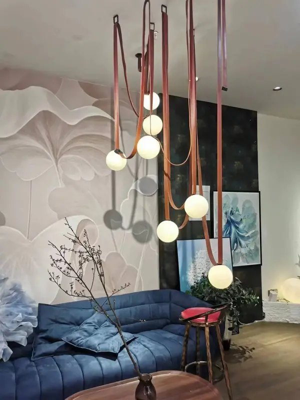 Modern Minimalist Duplex Floor Wabi Sabi Style Designer Villa Belt Living Room Dining Room Chandelier Nordic Ceiling Light