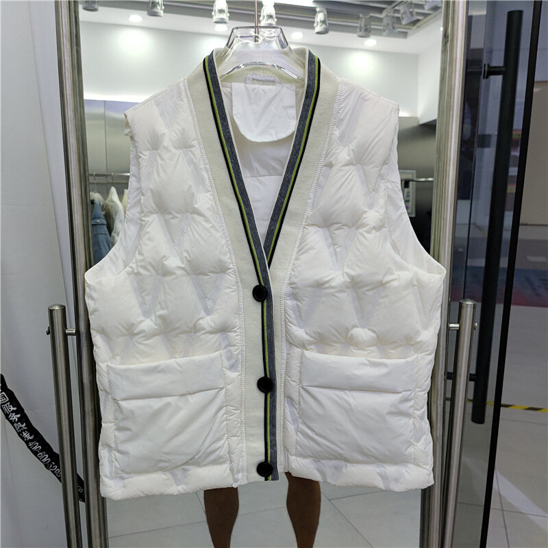 Down jacket vest women's short autumn and winter loose V-neck white duck down single-breasted jacket
