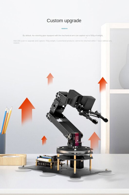 Nero 6 DOF Robot Arm 180/360 gradi artiglio in metallo Base rotante per Arduino ESP32 Robot Kit fai da te Ps2 maniglia braccio Robot programmabile