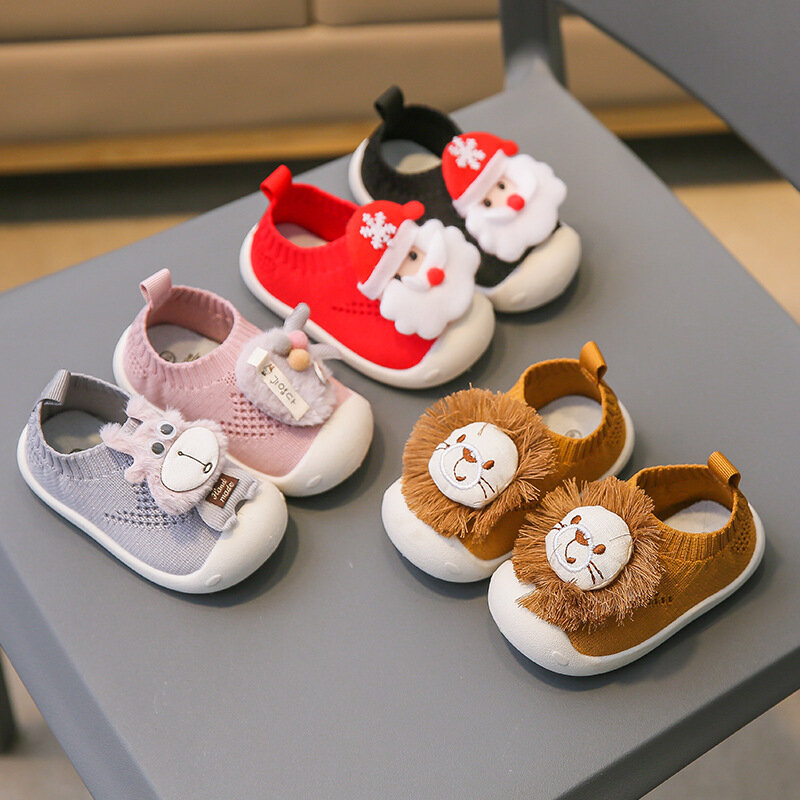 Обувь для малышей на весну и осень, дышащая обувь с мягкой подошвой, вязаные детские носки с животными, обувь для пола, домашняя обувь